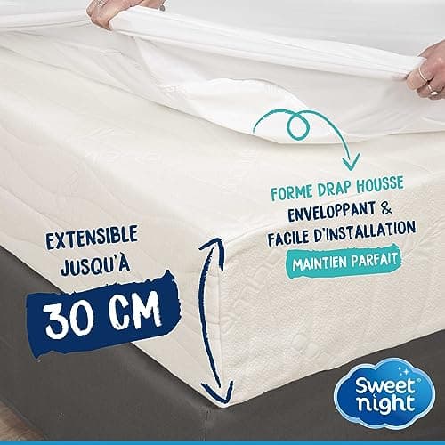 SWEET NIGHT Sweetnight - Protège Matelas Grand Bonnet | pour Bonnet jusqu'à 30cm/35cm/40cm | 180x200x30 cm | Alèse Imperméable | Lavable à 90°C