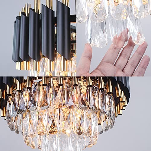 FRIXCHUR Lustre en cristal moderne 15.7 "lustre en cristal noir et or lustre en cristal lustre en cristal à trois couches pour la Chambre principale salon table à manger...