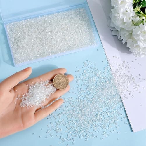 SUNNYCLUE 1 boîte de 200 g de Verre Concassé, Morceaux de Verre Brisé, Éclats de Cristal Irréguliers, Flocons Transparents, Petits Flocons Épais, Paillettes pour Nail Art, Résine, Artisanat, Remplissa