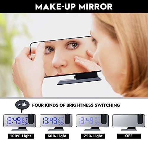 Ailgely Réveil Projecteur Plafond sur Secteur,Radio Réveil Projection Plafond,180° Radio Réveil Horloge Digitale Moniteur D'humidité de la Température pour Chambre Chambre d'enfant