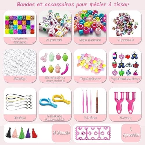EITEYI 8000+ Elastique Bracelet Kit Enfant[Amélioré] 54 Grilles Bricolage Élastique Loom Bands Kit,Bracelet Fille Kit Fabrication Creation, Cadeaux Creation Anniversaire pour Fille