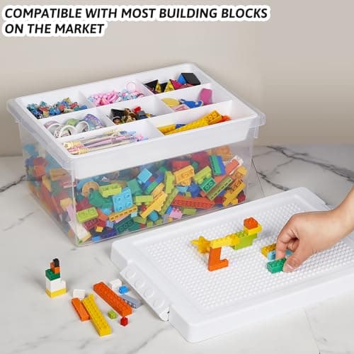 Greentainer Bacs de rangement avec couvercles pour boîte à jouets Lego Cube pour enfants, boîtes empilables en plastique avec plateau amovible, conteneurs d'artisanat pour blocs de construction,