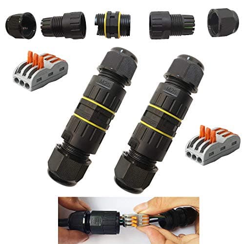 CESFONJER Boîte de Jonction de Plein Air IP68 Imperméable Connecteur de Câble électrique Boîtier de Raccordement 3 Voies Connecteurs Boîte pour Câble Ø 6 à 11mm (2Pcs), Nylon