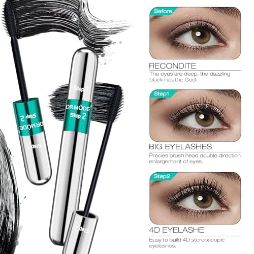 Mascara Waterproof Noir - 4D Mascara Effet Faux Cils Extra Longs Mascara Fibre de Soie Imperméable à l'eau Longue Durée