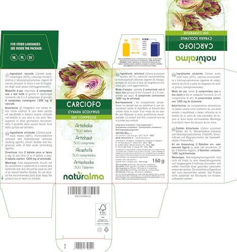 Artichaut (Cynara scolymus) feuilles Naturalma - 150 g - 300 comprimés - Complément alimentaire - Naturel et Végétalien