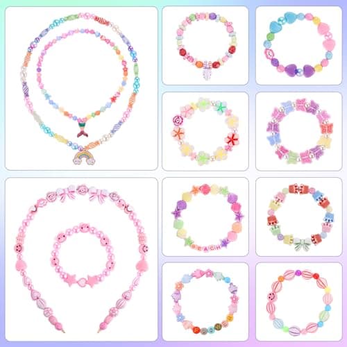 Funtopia 790+pcs Perles pour Bracelet, 32 Types Perles Enfant Kit de Fabrication de Bracelets pour Filles, Bijoux Jouet Enfants pour Filles de 5 à 12 Ans