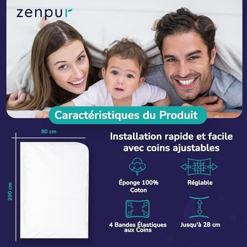 ZenPur protège-Matelas 80 x 200 cm, Lot de 2 - Fabriqué dans l'UE - Certifié Oeko-Tex Standard 100 - en Coton - Imperméable et Durable - Protection et Confort en Un