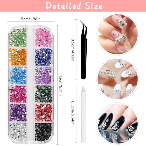 6800 Pièces Pierres Strass Ongles Mix Tailles Strass Ongle Nail Art Cristal AB Strass Gemmes Kit Strass à Dos Plat Nail Charmes avec Pincette Pick Up et Stylo Pointeur Strass pour DIY Nail Art