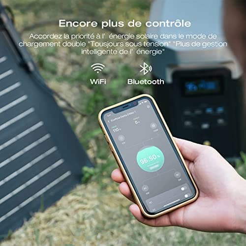 Station électrique portable EcoFlow DELTA 2 Max, capacité 2048Wh, batterie LFP 3 000 cycles, recharge rapide, puissance de sortie 3100 W, générateur solaire silencieux, pour la maison/camping/voyages