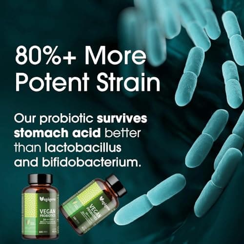 Vegágeno Probiotique Flore Intestinale 180 gélules végétales, 30 souches bactériennes avec zinc, 80 milliards UFC - Probiotique Flore Intime. Prebiotique et Probiotique. Convient aux végétaliens.