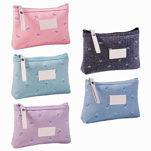Sporgo Lot de 5 petites trousses de maquillage : 5 couleurs Trousse de maquillage multifonctionnelle, sac de maquillage portable avec fermeture éclair, pour cosmétiques, pièces de monnaie, articles de