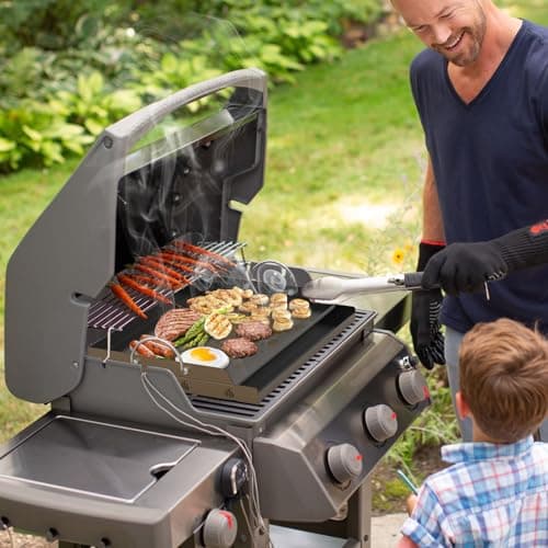Onlyfire Céramique Plaque de Gril, Universelle Plaque de Cuisson pour Gril à gaz et Barbecue au Charbon de Bois, BBQ plancha avec Poignée, Revêtement Antiadhésif, 58,5 x 40,5 x 7cm, Noir