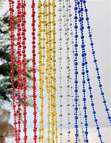Guirlande de Noël 15M - Ornements de Sapin avec Perles de 8 mm et 4 mm - Décoration de chaîne de Sapin (Bleu)