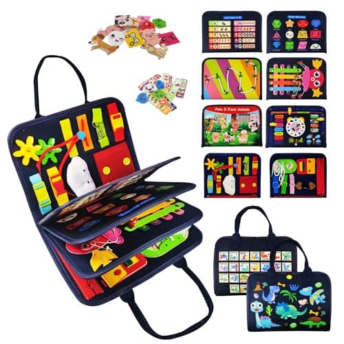 TenFans Busy Board - Jouet Montessori pour 1 2 3 4 Ans - Jouets sensoriels - Cadeaux pour garçons pour Apprendre la motricité Fine - Activités éducatives - Jouet de Voyage pour Voiture et Avion
