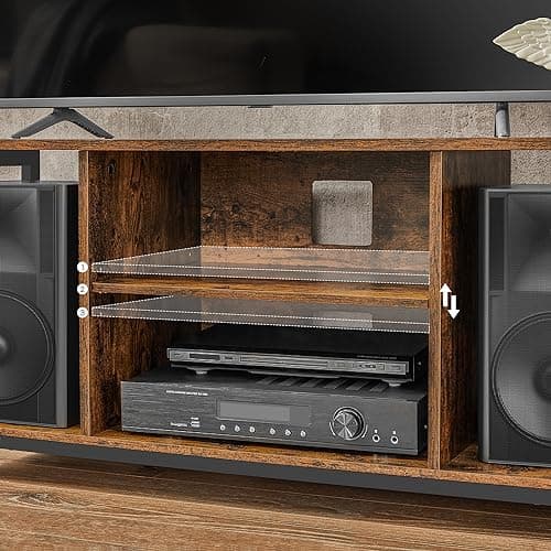 VASAGLE LTV060B01 Meuble TV pour TV Jusqu’à 152 cm (60"), avec étagères Ouvertes, Console TV pour Salon, Salle de Divertissement Marron Rustique/Noir