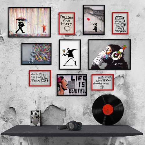 Giallobus - Lot de 10 Affiches murales - Banksy - Collection Banksy 1 - Papier couché - | 2 x A3 42x30cm | 4 x A4 30x21cm | 4 x A5 21x15cm | - sans Cadres - Tableaux Modernes Salon