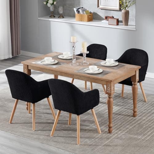 WOLTU Chaise de Salle à Manger, Lot de 6 Chaises, Chaise Ergonomique, Chaise de Cuisine avec Accoudoirs, Chaise Rembourrée avec Pieds en Bois Massif, en Velours Côtelé, Noir, EZS26sz-6