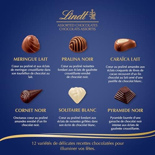 Lindt - Boîte PAYSAGE DE NOËL Assorti - Assortiment de Chocolats au Lait, Noirs et Blancs - Idéal pour Noël, 469g