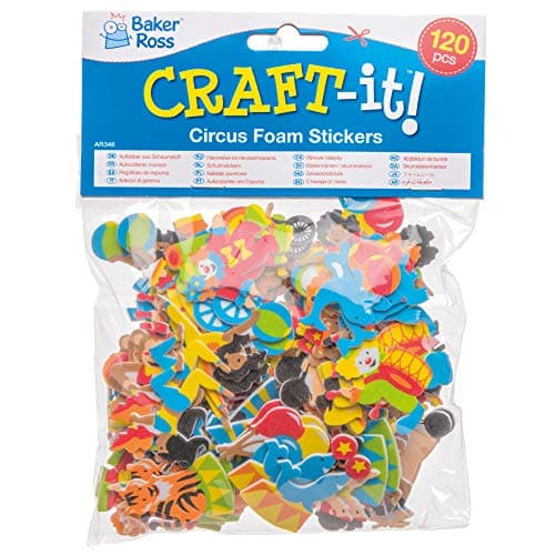 Baker Ross Lot de 120 Autocollants en Mousse Circus pour Enfants, pour Décorer, Artisanat, Cartes et Scrapbooking