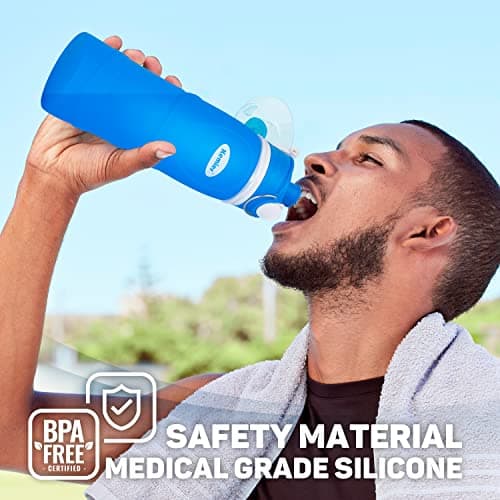 Kemier Bouteilles d'eau Pliables en Silicone de 750 mL, Sans BPA, Approuvées par La FDA.Bouteilles d'eau Pliables Pouvant s’Enrouler Pour Sports et Plein Air,étanches et à l'épreuve Des Fuites(Bleu)
