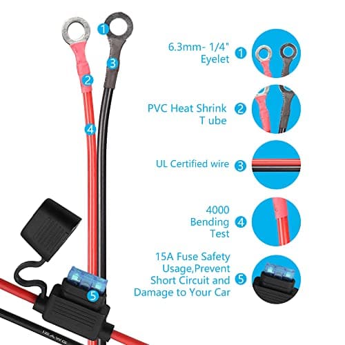 SinLoon 10FT 16 AWG prise allume-cigare femelle câble robuste avec porte-fusible à lame 15A 12V 24V câble d'alimentation cc, Moderne