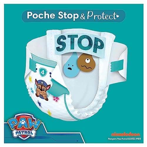 Pampers Baby-Dry, Taille 4, 222 Couches, 9-14kg, A La Rescousse Contre Les Fuites Grâce A Une Protection Intégrale Jusqu'à 12h, Edition Limitée avec La Pat’Patrouille, Pack 1 Mois