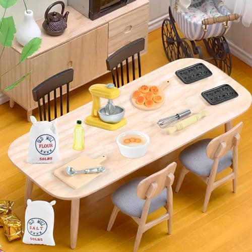 Accessoires Miniatures pour Maison de Poupée, Accessoires de Cuisine de Noël Miniature, Ensemble de Cuisson Miniature, Batteur à œufs Sac de Farine Miniature 1:12 Accessoires de Cuisine Miniatures