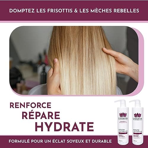 LISSARA - Duo Shampoing et Après-Shampoing Sans Sulfate SLES - Sans Silicone - Sans Paraben - à la kératine - Prolongateur Apres Lissage Brésilien - Fabriqué en France - 2 x 500ml