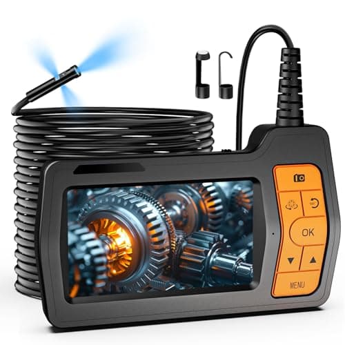 Kriogor 15m Caméra Endoscopique Triple Objectif, Endoscope d'Inspection Serpent 8 mm LCD 5 Pouces avec 10 LED Réglables, Caméra Etanche IP67, 1080P Endoscope Industriel pour Automobile, Câble