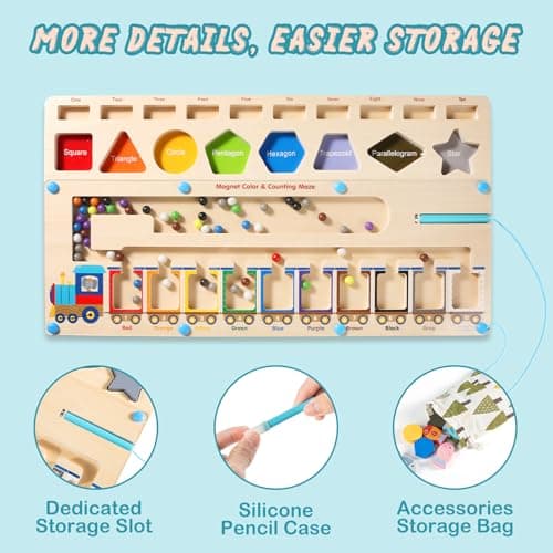 3-1 Jouets Montessori Multifonctionnel pour Enfants 2 3 4 5 Ans, Labyrinthe Magnétique de Couleur Nombre & Jeu de Pêche , Plateau d'Activités en Bois pour Garçons Filles, Cadeau Anniversaire Noël
