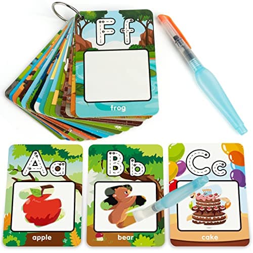 Coogam Cartes de coloriage à l'eau de l'alphabet, Cartes Flash Aqua Painting Doddle, Dessin de 26 Lettres, Mots ABC, Jouet d'apprentissage éducatif Cadeau pour Les Tout-Petits de 3 4 5 Ans