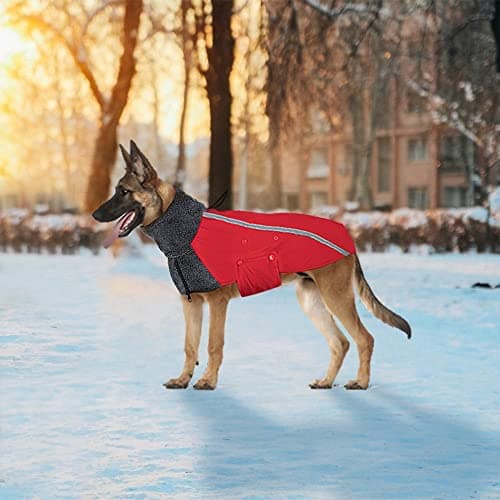 SlowTon Manteau d'hiver de Chien, Chaud Manteau Chien Hiver, Doublée en Laine Polaire Chaude Manteau Chien avec Col Roulé écharpe Gilet réfléchissant Ajustable Gilet imperméable pour Chiot