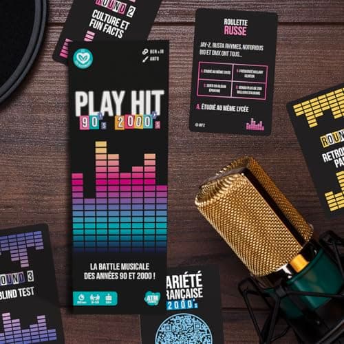 Play Hit - Jeu de Société - Quiz Musiques des Années 90 et 2000 - Parfait pour Mettre l'ambiance - Jeu de Cartes - Jeux de société Amis et Famille - 2 à 10 Joueurs