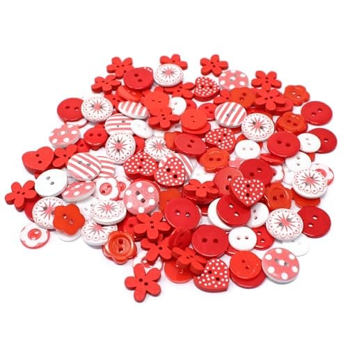 Mélange de boutons rouge / blanc, en bois, acrylique et résine, pour la décoration de cartes, 150 pièces