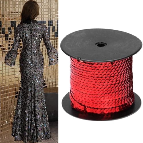 Agatige 100 Yards Rouleaux de Paillettes Sequins, 6 mm Paillettes Ruban Rouleau Paillette Couleur Perles Paillettes Sequin, Couleur Rubans à Paillettes pour Fabrication de Bijoux et Couture(Rouge)