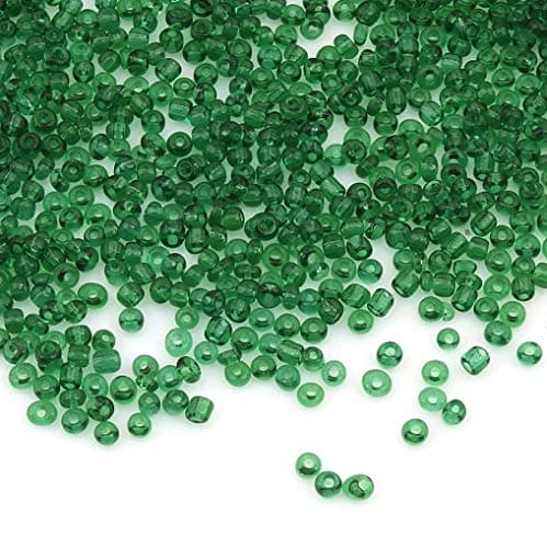 Lot de 6500 perles de rocailles en verre transparent de 2 mm - 17 couleurs - 11/0 - Perles poney - Mini perles transparentes pour enfants - Vert sapin