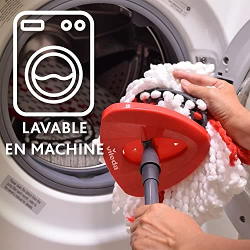 Vileda Turbo Balai avec Seau à pédale, Manche télescopique 85-130 cm, Balai à Franges avec essoreur Rotatif, Franges en Microfibres 2en1, Balai et Seau à pédale Gris
