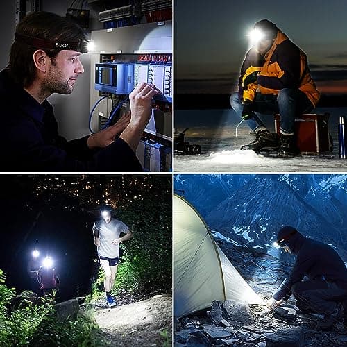 Blukar Lampe Frontale Rechargeable, 2000LM Super Lumineux Léger Torche Frontale LED Puissante avec Voyant Rouge,8 Modes d'Éclairage,Capteur Mouvement,IPX5 Étanche,30H d'autonomie pour Camping/Urgence