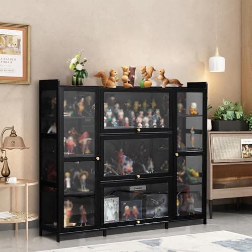 Vitrine pour Collection 53.14in Vitrine en Verre Cadre en Bambou Naturel Meuble Vtrine Verre pour Collection, Vitrine de Collection Acrylique, Résistant à la Poussière, Idéal Pour Salon et Bureau