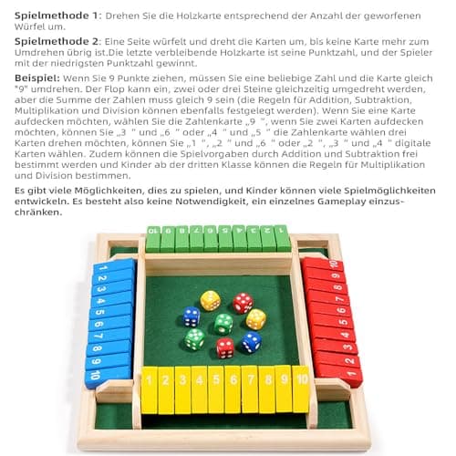 GGesii Shut The Box Jeu de Dés en Bois, Shut The Box Jeu de Table en Bois, Jeu de Dés Shut The Box 4 Joueurs Jeu de Mathématiques, pour Salle de Classe, Maison, Fête ou Pub