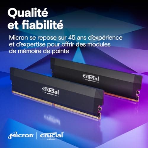 Crucial Pro RAM DDR5 32Go Kit (2x16Go) 6000MHz CL36, Overclocking Gaming, Intel XMP 3.0 / AMD Expo, PC Mémoire, Noir - CP2K16G60C36U5B