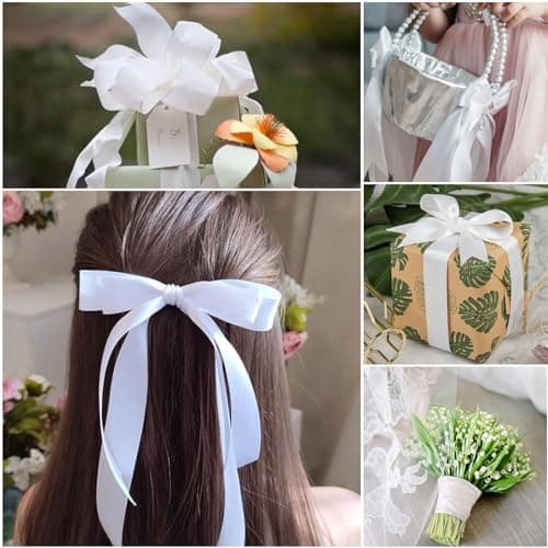Ruban de satin blanc 20 mm x 22 m - Pour décoration de cadeau de ballons, mariage, baptême et anniversaire - Cadeau de Saint-Valentin