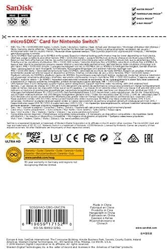 SanDisk 128 Go, microSDXC, USH-I Carte, pour les consoles Nintendo Switch, jusqu'à 100 Mo/s Produit sous licence Nintendo, UHS-I, Class 10, U3
