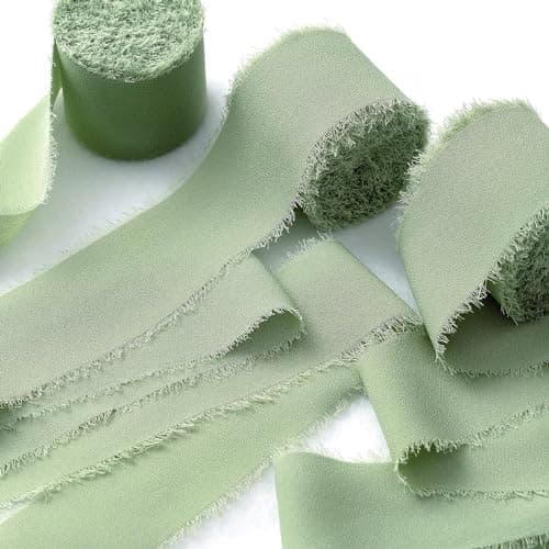Ruban cadeau mousseline de soie ruban|3,8 cm x 19,4 m|ruban de soie ruban mousseline ruban tissu,mariage tissu ruban (Vert de gris)