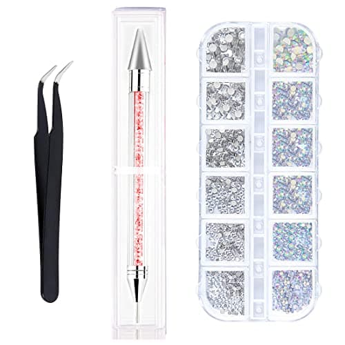 Zeayebsr 1500 pièces de strass - 6 tailles de strass, strass AB autocollants, cristal - pierres précieuses pour ongles/vêtements/travaux manuels, avec pince à épiler et stylo à pointer