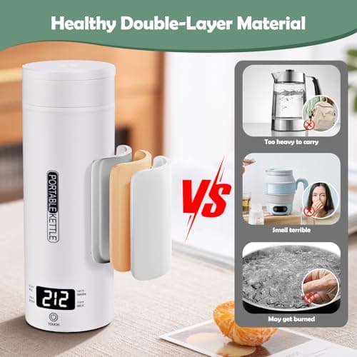 Bouilloire électrique de Voyage Portable, Euakee Chaudière à eau Chaude de 450 ml, 4 Contrôles de Température, Arrêt Automatique et Protection Contre l'ébullition avec Acier Inoxydable 316 sans BPA