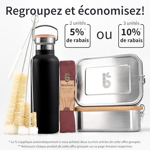 Bambaw Gourde 1l Isotherme, Bouteille d'Eau Noire, Gourde Isotherme 1l Inox, Gourde Sans BPA, Gourde Réutilisable – Noir Onyx
