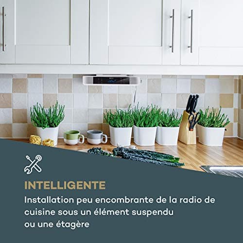 AUNA KR-140 - Radio de Cuisine encastrable, Bluetooth, Radio Dab+, 40 Stations programmables, 2x3W RMS, Écran Tactile, Mains-Libres, Éclairage LED, Minuterie de Cuisson - Blanc