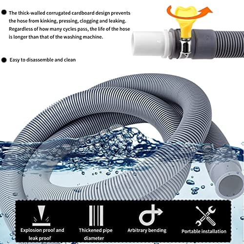 Tuyau Vidange Machine a Laver, 1M/1.5M/2M/2.5M/3M/4M/5M/6M/7M Rallonge de Tuyau de Vidange, Tuyau de Vidange Universel, avec Support et Colliers de Serrage, pour Lave-Linge, Lave-Vaisselle