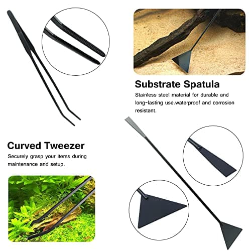 Coolty 9 en 1 Outils pour Aquarium pour Tailler Les Plantes Aquatiques Nettoyage de l'aquarium Filet à Poissons Râteau à Gravier Fourche à Plantes Grattoir Eponge Pince à épiler Ciseaux Grattoir